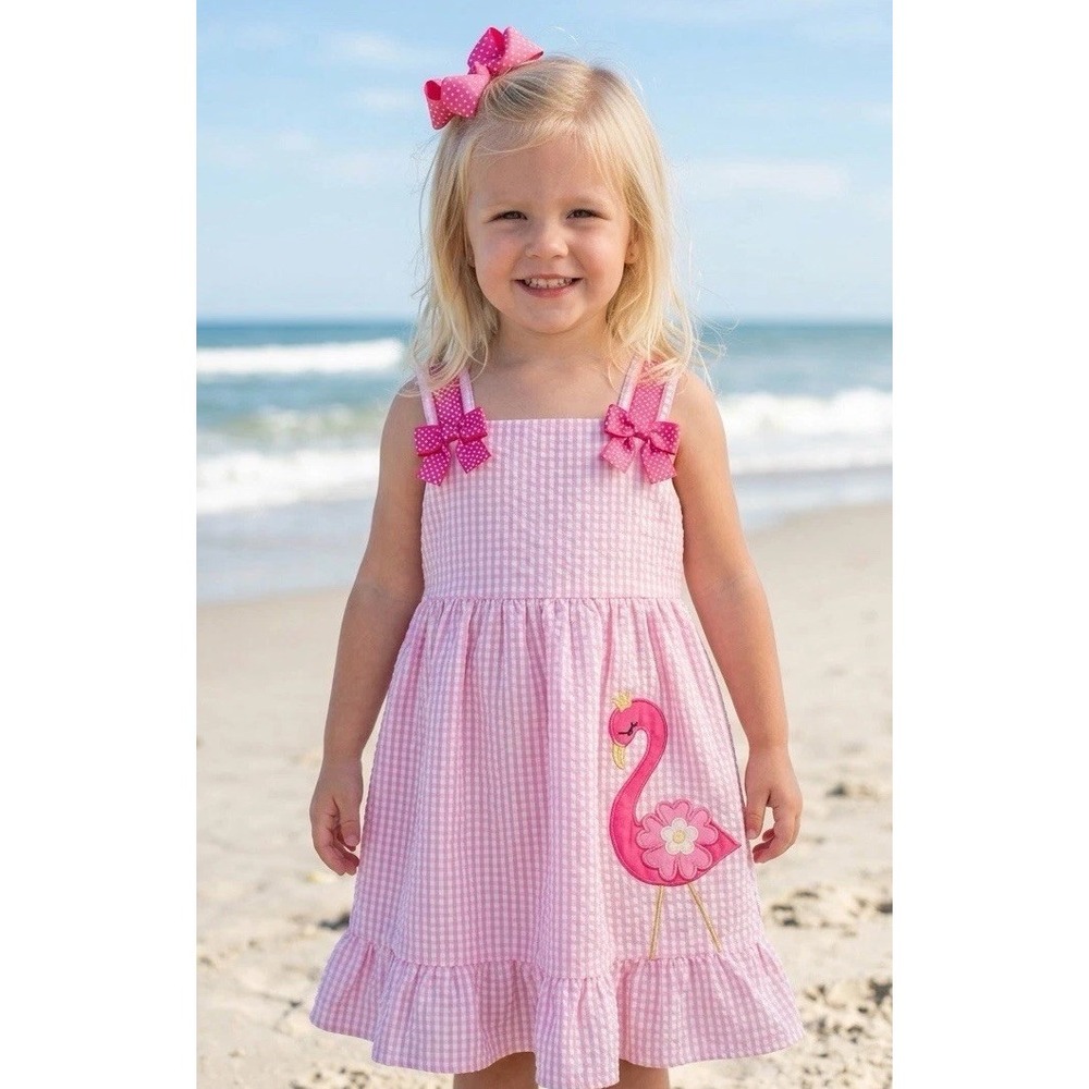 Dress Girls 3T Counting Daisies Toddler Flamingo Pink White Gingham Size 3 CUTE